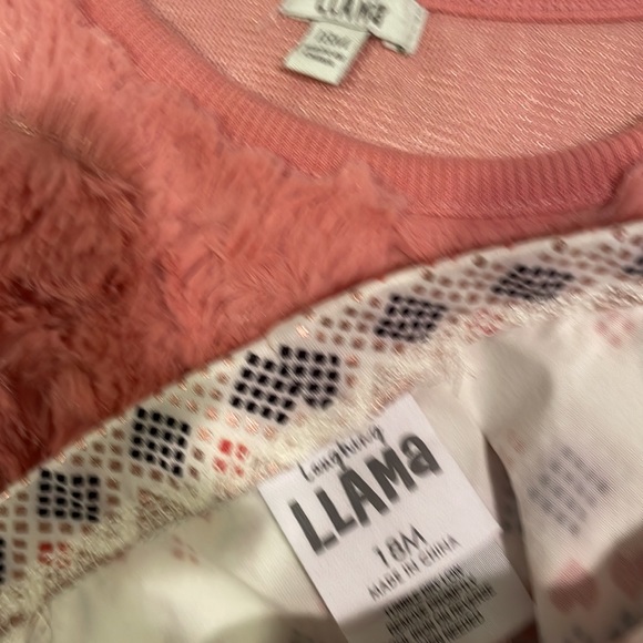 3 pc laughing LLAMa 18 months shrimp fuzzy long sleeves top headband leggings - Picture 2 of 3